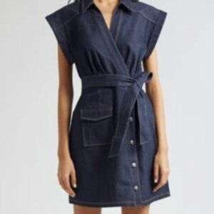 Cinq a Sept Tena Belted Denim Shirtdress in Indigo - Size 8